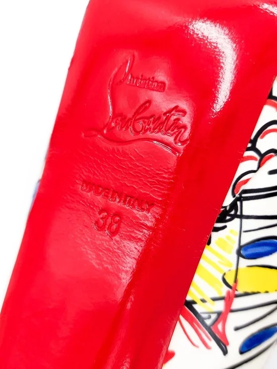 Christian Louboutin Fetish Peep 150 Graffiti Patent Leather Platform Pumps EU 38 - Picture 7 of 9